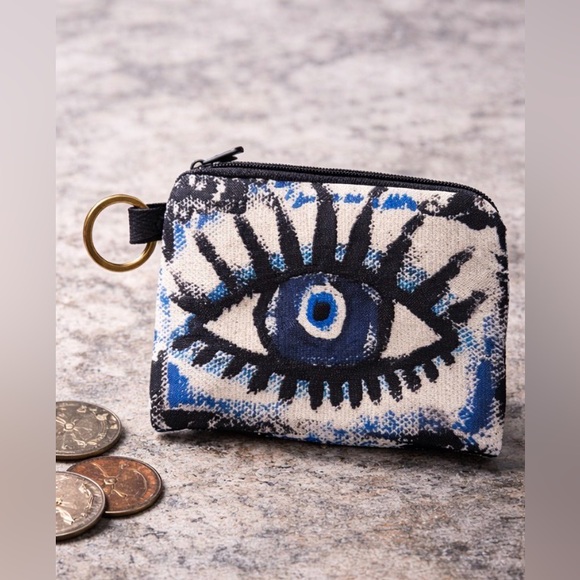 Accessories - Abstract Evil Eye Coin Pouch Keychain Zip Wallet Boho Graphic NEW